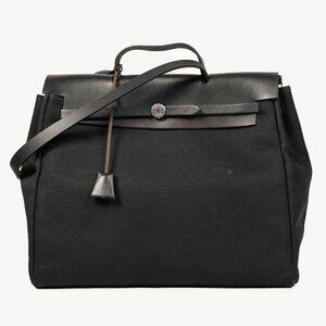 Hermes Vintage Herbag 39 Black Canvas Leather-Trim Top Handle Bag